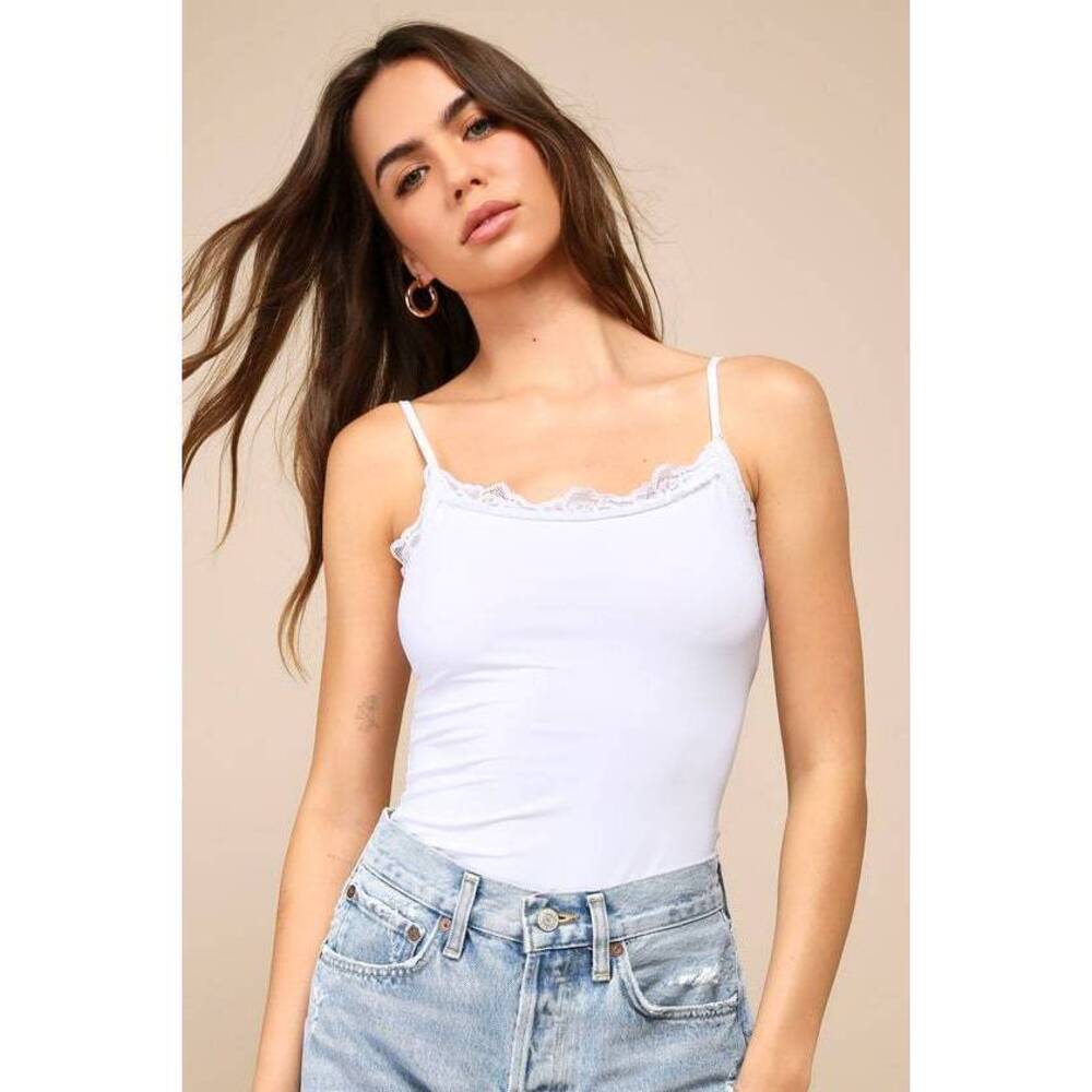 Lulus Seriously Sleek White Lace Cami - Size S